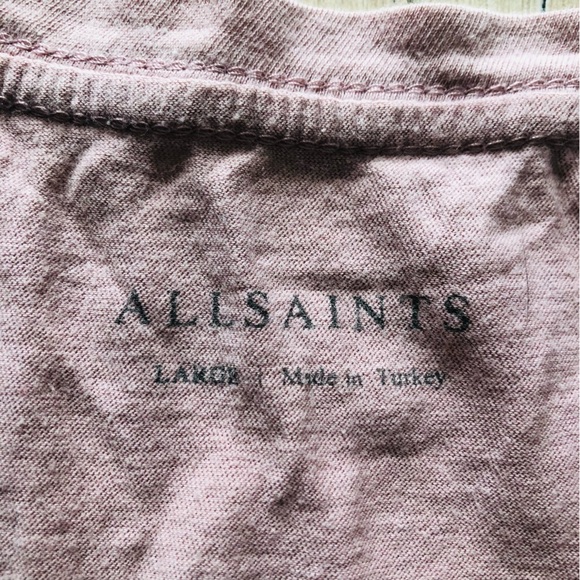All Saints Logo Embroidered Striped T Shirt in Soft Pink - Picture 6 of 9
